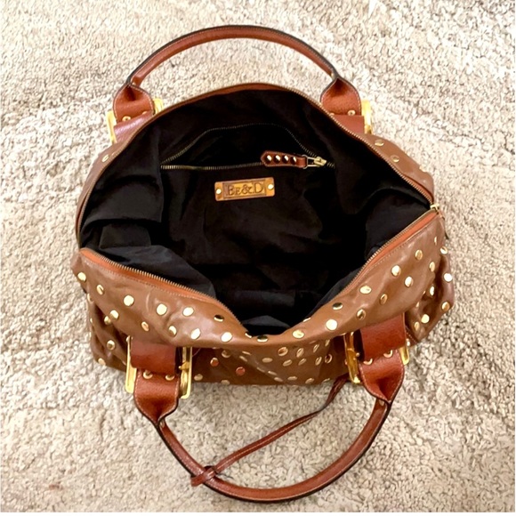 Be&D Lambskin Handbag Purse Soft Brown Satchel w/Gold Studs Excellent Condition - Picture 8 of 10